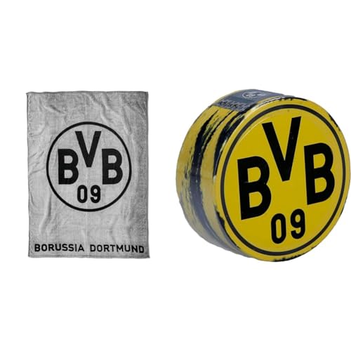 Borussia Dortmund, BVB-Fleecedecke (grau), Grau/Schwarz, 0, 200 x 150 x 1 cm & BVB-Zauberhandtuch (60 x 30 cm),Baumwolle, Schwarz/gelb von Borussia Dortmund