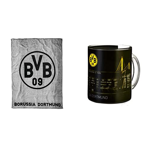 Borussia Dortmund, BVB-Fleecedecke (grau), Grau/Schwarz, 0 & BVB-Zauberglas von Borussia Dortmund