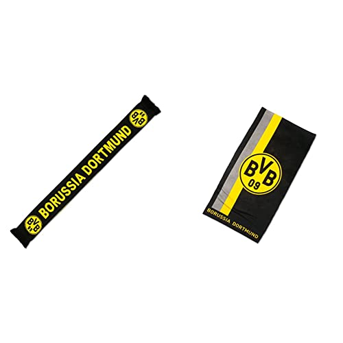 Borussia Dortmund, BVB-Schal, schwarz/Gelb, 0 & BVB-Handtuch mit Logo im Streifenmuster (50x100cm) von Borussia Dortmund
