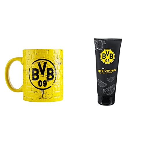 Borussia Dortmund, BVB-Tasse Gelbe Wand, Gelb, 1 Stück (1er Pack) & BVB 09 2-in-1 Duschgel, 200 ml, Schwarz von Borussia Dortmund