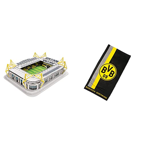 Borussia Dortmund BVB-3D-Stadionpuzzle, Mehrfarbig & BVB-Handtuch mit Logo im Streifenmuster (50x100cm) von Borussia Dortmund