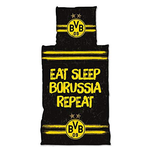 Borussia Dortmund BVB-Bettwäsche Eat. Sleep. Borussia. Repeat (135 x 200 cm, 80 x 80 cm) von Borussia Dortmund