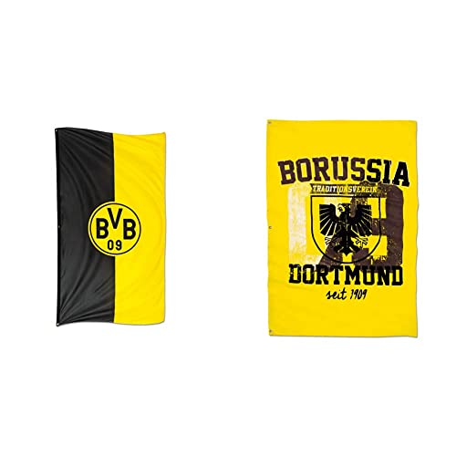 Borussia Dortmund BVB-Hissfahne im Hochformat (100 x 200 cm), Schwarz/gelb & Borussia Dortmund BVB-Hissfahne mit Stadtwappen, 100x150cm, Schwarz/gelb von Borussia Dortmund