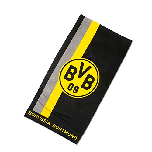 Borussia Dortmund Duschtuch mit Logo im Streifenmuster, Baumwolle , Schwarz/Gelb, 70 x 140 cm von Borussia Dortmund