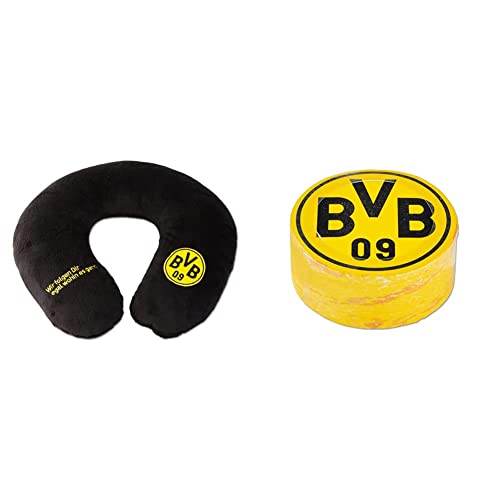 Borussia Dortmund Unisex BVB nakkepude Nackenkissen, Schwarz/gelb, 34 x 31 5 cm EU & BVB-Zauberhandtuch (60 x 30 cm),Baumwolle, Schwarz/gelb von Borussia Dortmund