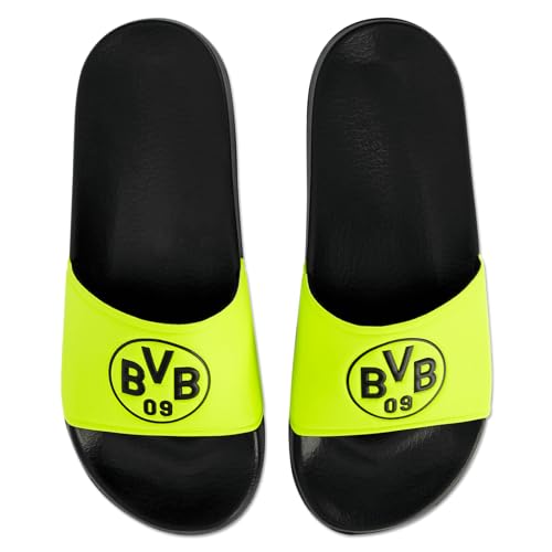 Borussia Dortmund Unisex – Erwachsene BVB Badeschlappen neon, Schwarz, 37/38 von Borussia Dortmund