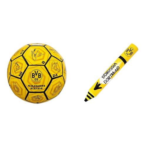 Borussia Dortmund Unisex Jugend BVB Unterschriftenball 2023/24 Fußball, Gelb, 5 & BVB-Radiergummi-Stift von Borussia Dortmund