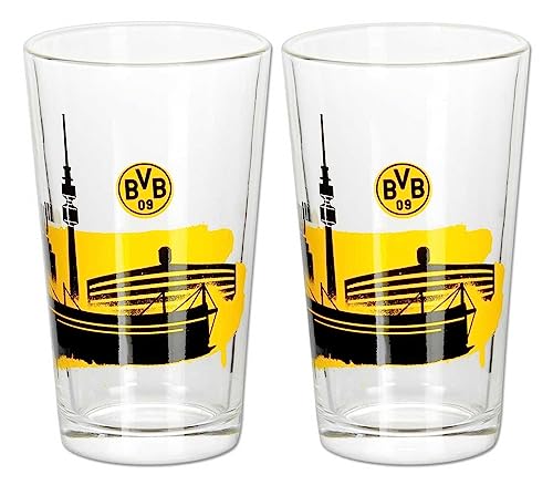 Borussia Dortmund Wasserglas/Glas Skyline 2er Set BVB 09 - Plus gratis Aufkleber Forever Dortmund von Borussia Dortmund