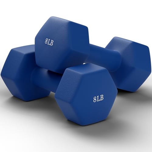 Kurzhanteln Set mit 2 Sechskant-Hanteln mit Gummi ummantelt, Gewichte Kurzhanteln Set mit Metallgriff für Übung und Fitness, Blau (3,6 kg, Paar) von Bovvflex