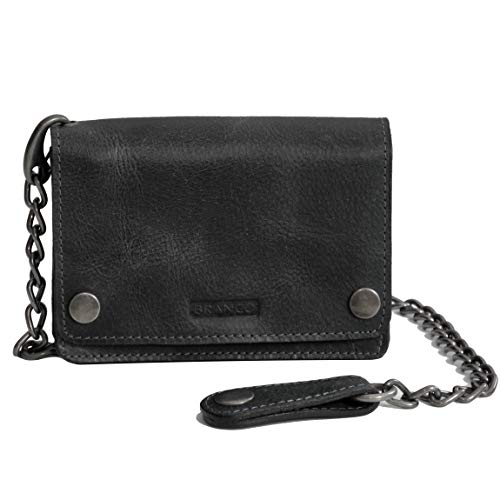 Bikergeldbörse mit Karabiner Kette von Branco - rustikale Vintage Wasserbüffelleder Herren Geldbörse Portemonnaie Brieftasche Geldbeutel (Schwarz) - präsentiert von ZMOKA® von Branco