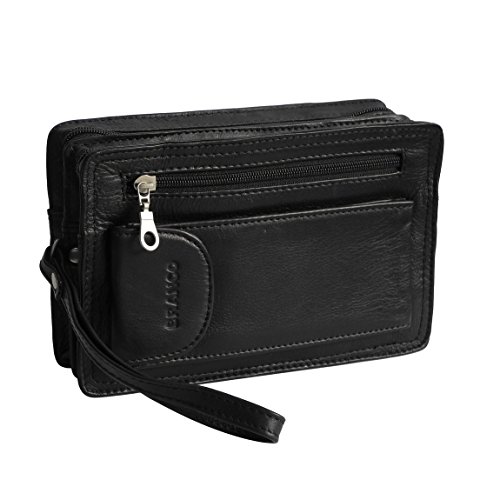 Branco Leder - Exquisite Leder HerrenHandgelenktasche, Herrentasche,Handtasche, Ledertasche, Doppelkammer verfügbar - präsentiert von ZMOKA® (Schwarz) von Branco