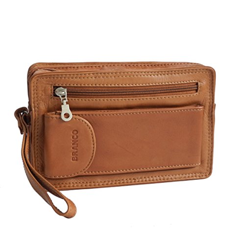 Branco Leder - Exquisite Leder HerrenHandgelenktasche, Herrentasche,Handtasche, Ledertasche, Doppelkammer verfügbar - präsentiert von ZMOKA® (Tan - Natur) von Branco - präsentiert von ZMOKA