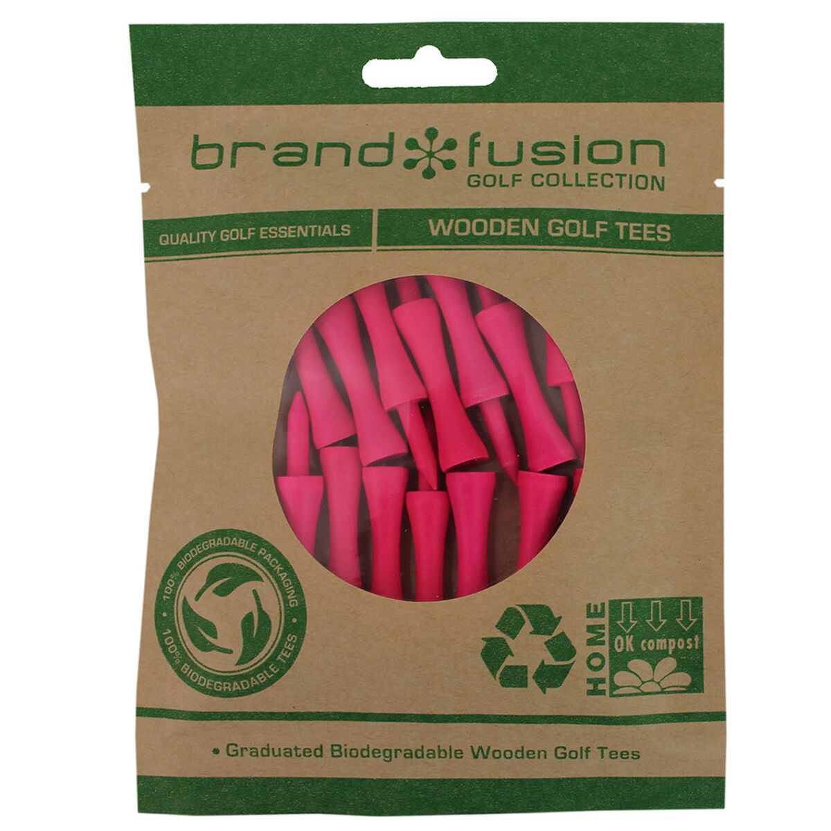 Brand Fusion BrandFusion Mens Pink Graduated Biodegradable Wooden Golf Tees, Size: 53mm | American Golf von Brand Fusion