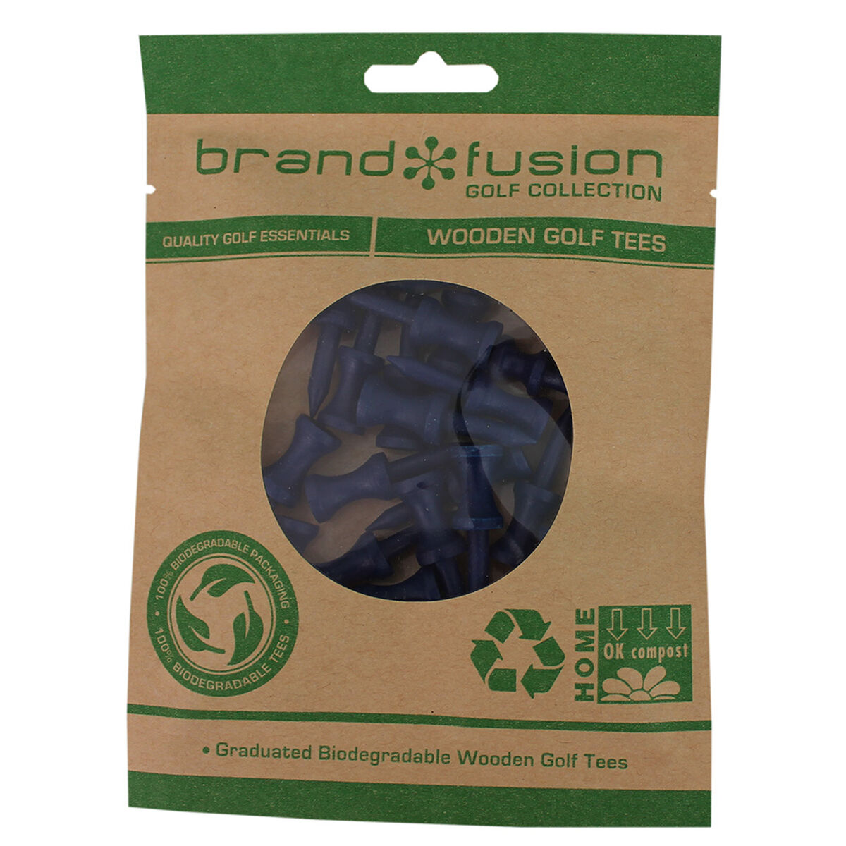 BrandFusion Blue Graduated Biodegradable Wooden Golf Tees, Size: 37mm | American Golf von BrandFusion