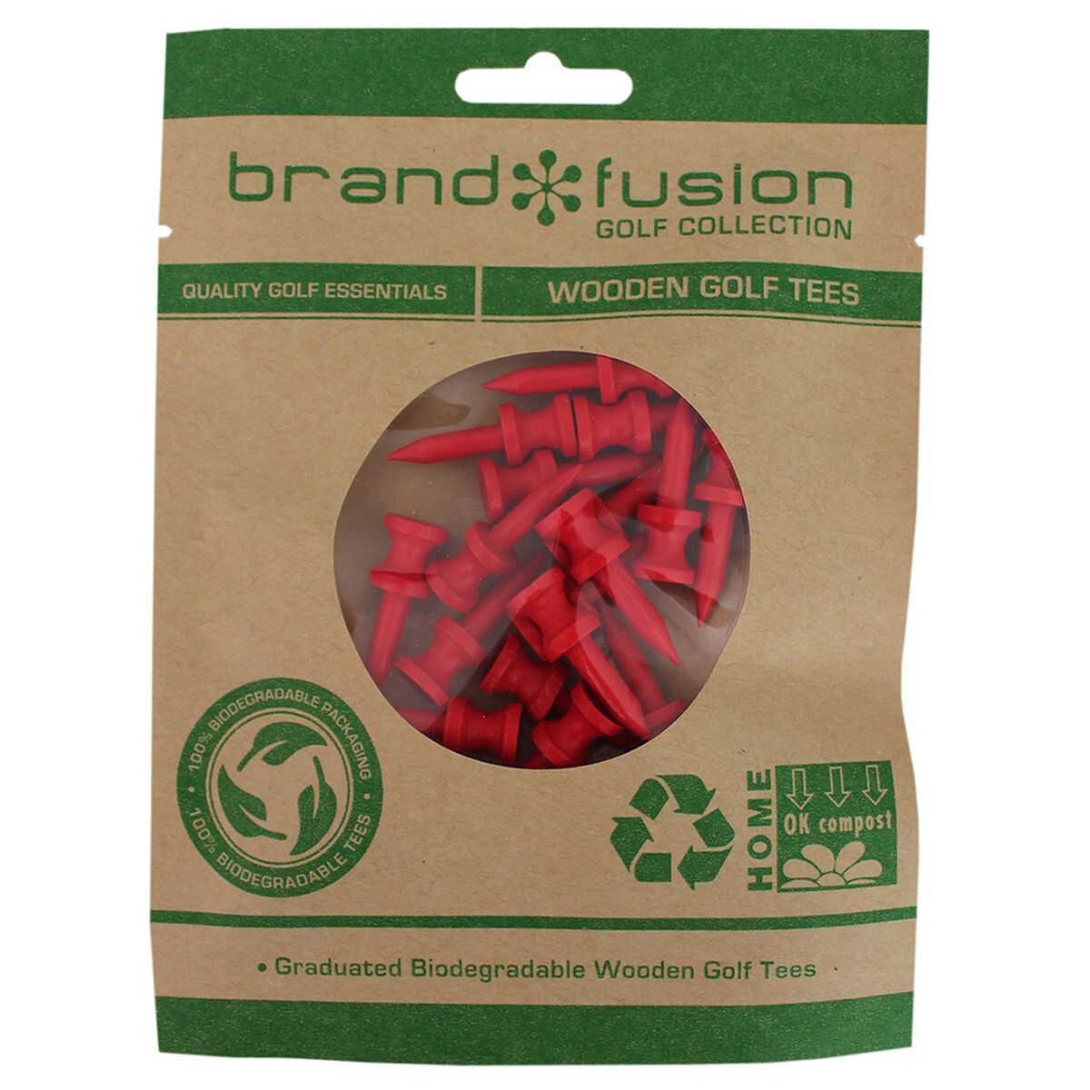 BrandFusion Red Graduated Biodegradable Wooden Golf Tees, Size: 31mm | American Golf von BrandFusion