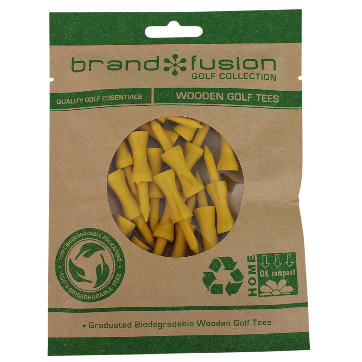 BrandFusion Yellow Graduated Biodegradable Wooden Golf Tees, Size: 43mm | American Golf von BrandFusion