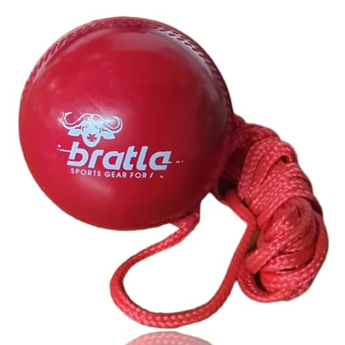 Bratla Cricketball mit Seil – Cricket-Hängeball als Cricket-Trainingsball mit Schnur für Schlagübungen, rote Cricket-Übungsbälle von Cricket-Trainingsgeräten von Bratla