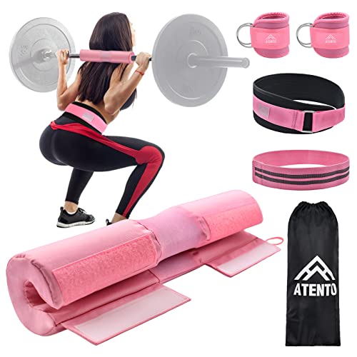 Brebebe 6er Set Langhantelpolster Set mit Gewichthebergürtel, Hip Thrust Pad für Leg und Po training, Nackenpolster Langhantel Set für Squats Lunges, Gewichtheben,mit 2er Knöchelriemen, Fitnessbänder von Brebebe