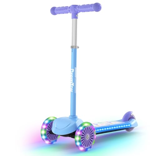 BremToy Roller Kinder 3 Jahre, Kinder Roller mit Leuchtendem Deck und PU-LED-Rädern, 4-Stufig Höhenverstellbarer, Reaktionsschnelles Bremsen, leicht, Kinderroller für von 3–8 Jahren von BremToy