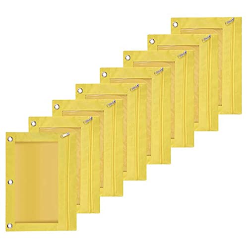 Brensty 8-Teiliges Federmäppchen mit DREI Löchern und Großem Fassungsvermögen und Durchsichtigem Fenster, Gelb von Brensty