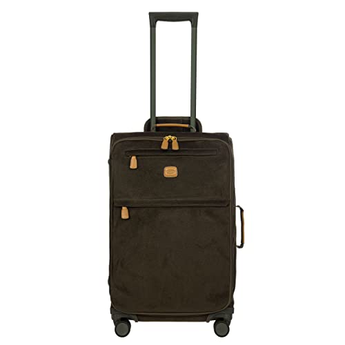 Bric's Trolley Life Collection, Mittelgroßer Koffer mit Reißverschlusstaschen und 4 Rollen, Wildlederoptik, Maße: 40x65x24, Olive von Bric's