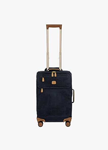 Bric's Trolley Life Kollektion, Handgepäck-Koffer mit Reißverschlusstaschen und 4 Rollen, Wildlederoptik, Maße: 37x55x23, Blau von Bric's