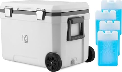Brisby Kühlbox Camping - 45L, Kühlbox ohne Strom, inkl. 4 Dicke Kühlelemente, 3 Tage kühle Isolation, mit Rollen, solide und robust Design, Weiß von Brisby