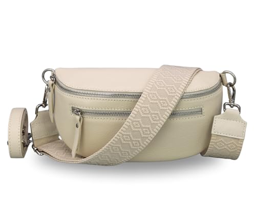 BRISE Damen Bauchtasche LUCIA Handgemachte Umhängetasche Crossbody Bag Echtes Leder mit Ledergurt + Optionalen Breiten Gemusterten Riemen 3 Fächer Stylische Made in Italy Gürteltasche (Beige - 5) von Brise Art