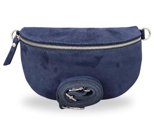 BRISE Damen Bauchtasche SAHEL Handgemachte Umhängetasche Crossbody Bag Gürteltasche Echtes Wildleder mit Ledergurt + Optionalen Breiten Gemusterten Riemen Made in Italy Hüfttasche (Dunkelblau 1) von Brise Art