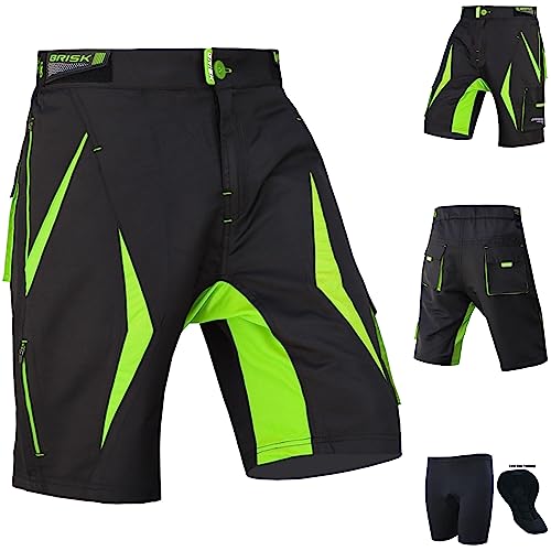 Brisk MTB Shorts, Coolamax Gepolsterte, herausnehmbare Innenfutter, Free Style Erwachsene Größe (Black/Green 2002, M) von Brisk Bike