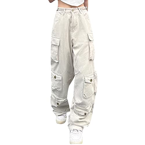 Briskorry Cargohose Damen Baggy y2k High Waist Cargo Hose 90er Streetwear mit Vielen Taschen Teenager Mädchen Breites Bein Freizeithose E-Girl Style Jeanshose Sweathose von Briskorry