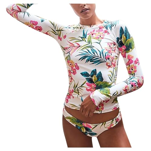 Briskorry Damen Bademode Rash Guard Badeanzug Set UV-Schutz Swim Langarm Shirt Slim-Fit Surf Shirt Badeshirts Bikinihose von Briskorry
