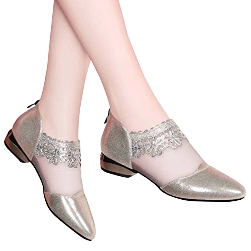 Briskorry Damen Ballerinas Spitze,Atmungsaktiver Aushöhlen Einzelschuhe Niedriger Absatz Freizeitschuhe Bequeme Pumps Leichtgewicht Arbeitsschuhe Slip On Sommerschuhe Party Elegant Sandalette von Briskorry