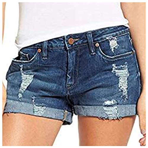 Briskorry Damen Jeansshorts Sommer Kurze Hose Jeans Ripped Zerrissen Loch Hotpants Shorts Stretch Denim Bermuda Hosen High Waist Stretch Boyfriend Skinny Pants Denim-Shorts von Briskorry