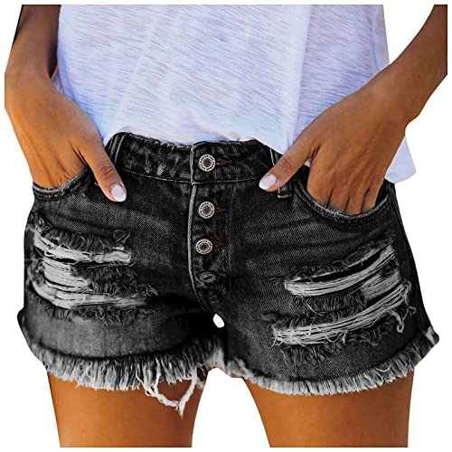 Briskorry Damen Jeansshorts Sommer Kurze Hose Jeans Ripped Zerrissen Loch Hotpants Shorts Stretch Denim Bermuda Hosen High Waist Stretch Boyfriend Skinny Pants Denim-Shorts von Briskorry