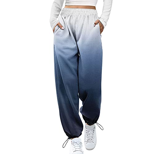 Briskorry Damen Jogginghose Baumwolle Lang Freizeithosen Zweifarbig Lässige Loose Sweathose mit Taschen Kordelzug Laufhosen High Waist Trainingshose für Frauen Sweatpants von Briskorry