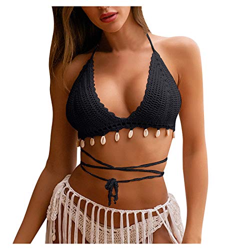 Briskorry Damen Neckholder Bikinioberteil Gehäkelte Bikini Top Hülse Bustier BH Crop Tank Top von Briskorry