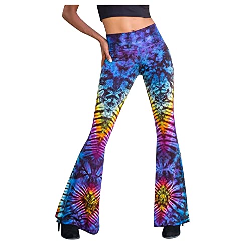 Briskorry Damen Schlaghose Boho Blumendruck Flared Leggings Hippie Blumen Yoga Pants Elegant Freizeithose Weich Bequem Sweathose High Waist Bootcut Yogahosen Laufhose von Briskorry