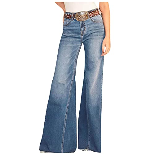 Briskorry Damen Schlaghosen Lang Stretch Jeanshose Schlag Weite Schlagjeans 90er Jahre Freizeithose mit Tasche Weites Bein Denim Hose Hüftjeans Hüfthose Jeanshosen Hosen von Briskorry