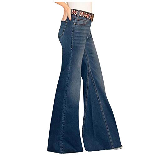 Briskorry Damen Schlaghosen Lang Stretch Jeanshose Schlag Weite Schlagjeans 90er Jahre Freizeithose mit Tasche Weites Bein Denim Hose Hüftjeans Hüfthose Jeanshosen Hosen von Briskorry