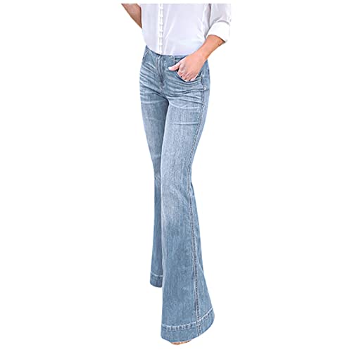 Briskorry Damen Schlaghosen Lang Stretch Jeanshose Schlag Weite Schlagjeans 90er Jahre Freizeithose mit Tasche Weites Bein Denim Hose Hüftjeans Hüfthose Jeanshosen Hosen von Briskorry