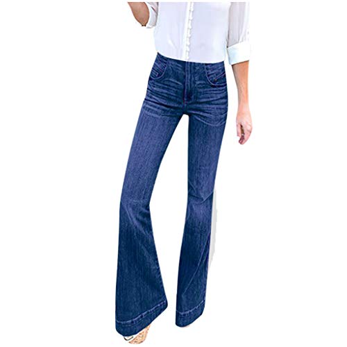 Briskorry Damen Schlaghosen Lang Stretch Jeanshose mit Tasche Weites Bein Denim Hose Elastic Waist Jeans Schlag Weite Schlagjeans Freizeithose Hüftjeans Hüfthose von Briskorry