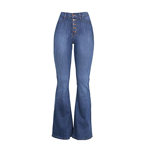 Briskorry Damen Schlaghosen Lang Stretch Jeanshose mit Tasche Weites Bein Denim Hose Elastic Waist Jeans Schlag Weite Schlagjeans Freizeithose Hüftjeans Hüfthose von Briskorry