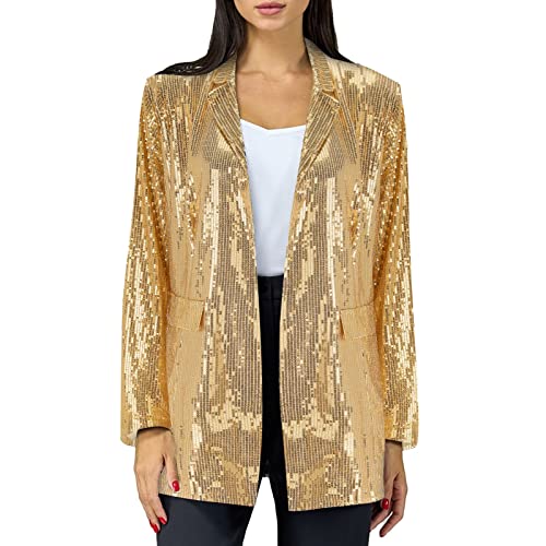 Briskorry Glitzer Blazer Damen Pailletten Jacke Casual Langarm Bomberjacke Festlich Party Club Kurze Jacke Glänzend Langarm Glitzer Jackett Frauen Glitzer Kleid Oberteile Blazer von Briskorry