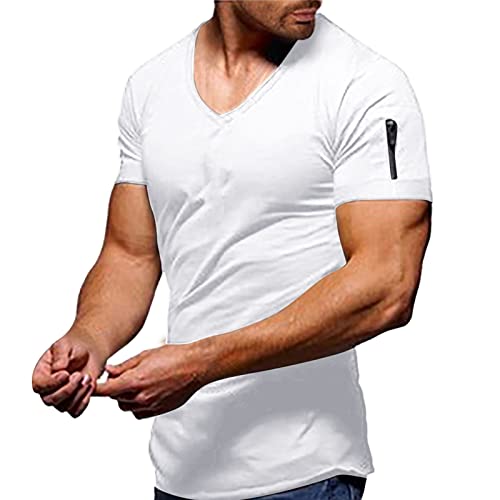 Briskorry Herren T-Shirt Muscle Basic Gym Sport Fitness Tshirt Sportswear T-Shirt Herren Freizeithemden V-Ausschnitt T-Shirts Tops Classics Basic T-Shirt Kurzarm Einfarbig Slim Fit Gym Activewear von Briskorry