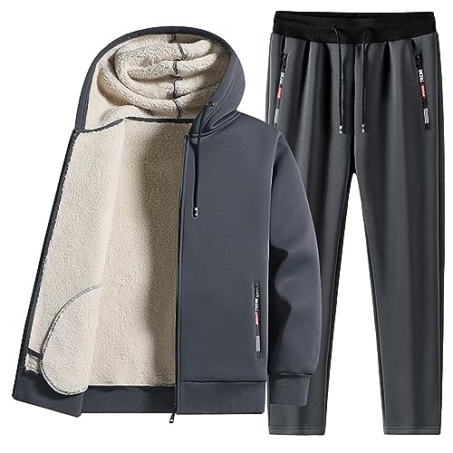 Briskorry Herren Winter Sportanzug Thermo Hoodies Sets Fleece Zweiteiliger Anzug Jogginganzug Freizeitanzug Taschen Jogger Sportanzug Tracksuit Gefüttert Jogginghose Zip Trainingsjacke Hausanzug von Briskorry