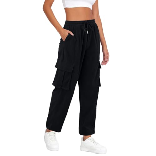 Briskorry Jogginghose Damen Baggy Hose Damen Cargohose High Waist Trainingshose Lang Sporthose mit Seitentaschen Lässige Freizeithose Mädchen Y2K Activewear Sweathose von Briskorry