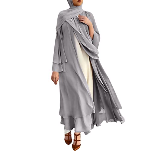 Briskorry Muslimische Kleider Damen, Chiffon Cardigan Islamische Kleidung Gebetskleidung Abaya Frauen Namaz Elbisesi Langarm Islamische Jacke Elegant Abaya für Ramadan von Briskorry