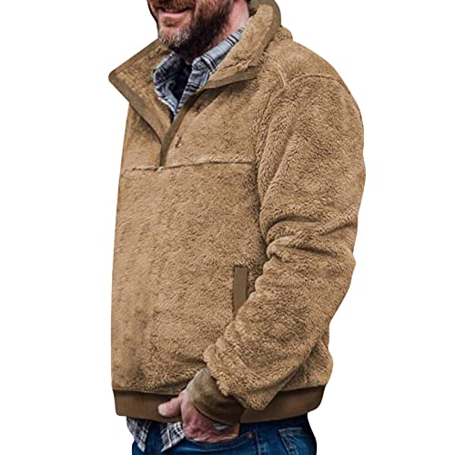 Briskorry Pullover Herren ohne Kapuze Winter Teddyfleece Sweatshirt Knopfleiste Revers Rollkragenpulli Winter Warmer Plüschjacke Gefüttert Fleecepullover Bequem Outdoor Sweatjacke von Briskorry