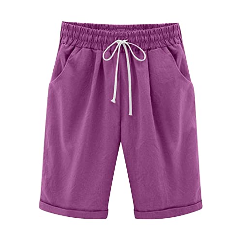 Briskorry Shorts Damen Sommer Leinenhose Elegante Stoffhose Trend Casual Kurze Hose Knielang Kurzhose Weites Bein Sportlich Sommershorts Atmungsaktiv Yogashorts Große Größen von Briskorry